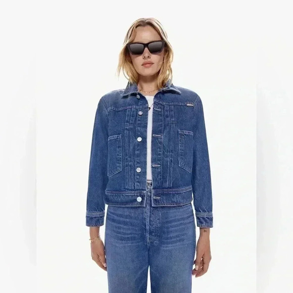 NWOT MOTHER Shrunken Daybreak Drifter Denim Jacket Embroidered Size Medium - Picture 2 of 16